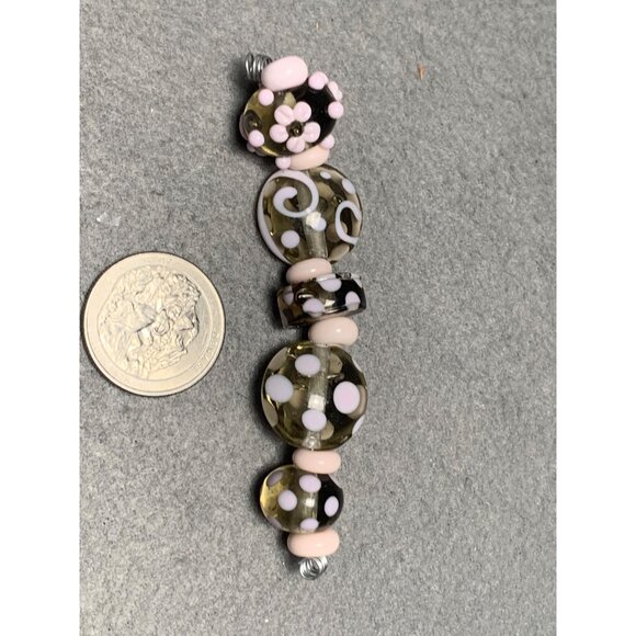 Handmade Pink & Gray Lampwork Glass Beads Polka Dot & Swirl Pattern Jewelry Maki - Picture 6 of 6